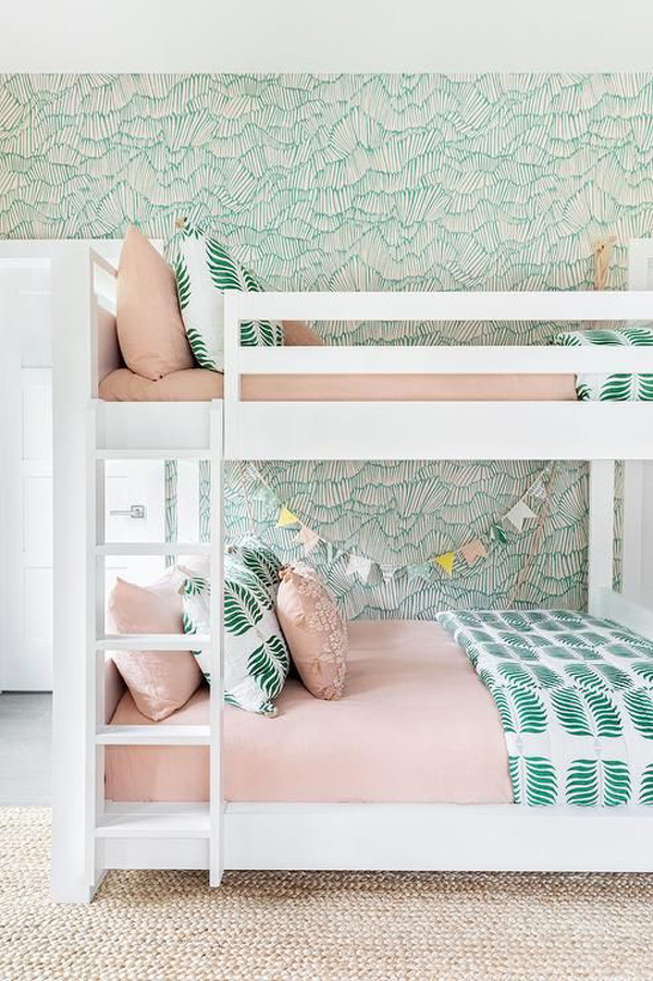 Bunk-bed-with-beautiful-wallpaper