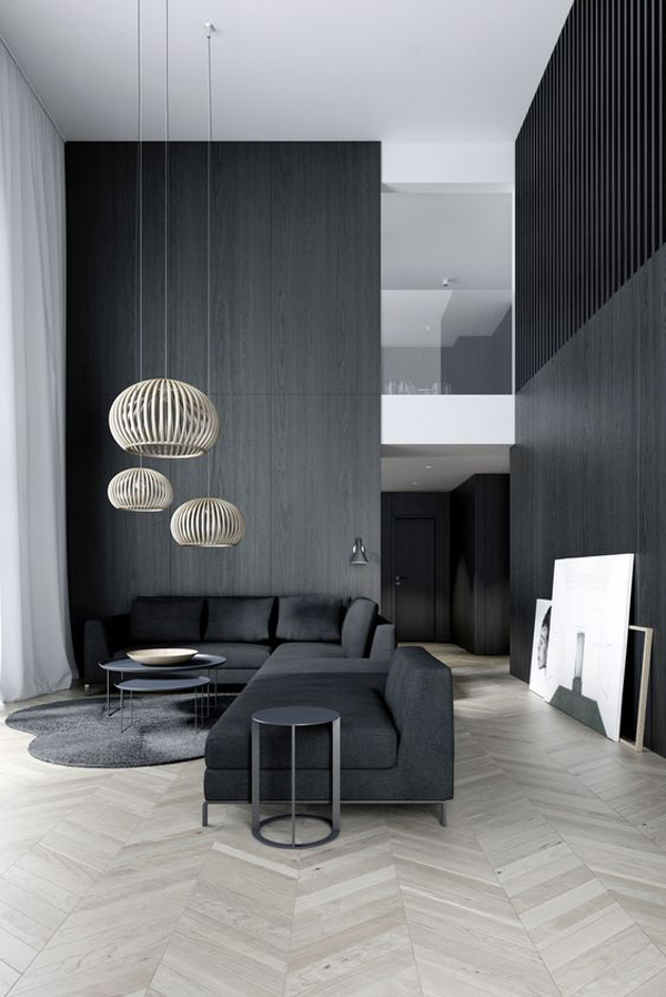 Minimalist-living-room-with-black-color-theme