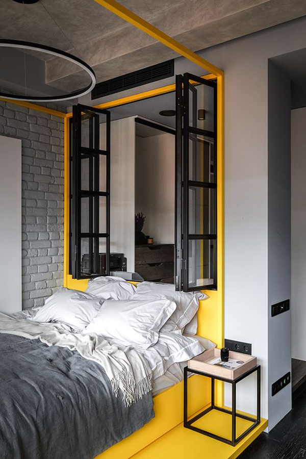 Modern-black,-gray-and-yellow-bedroom