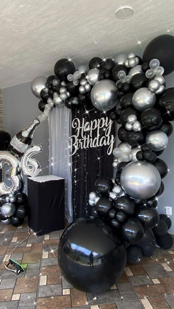 Adult-birthday-party-decor-with-monochrome-theme
