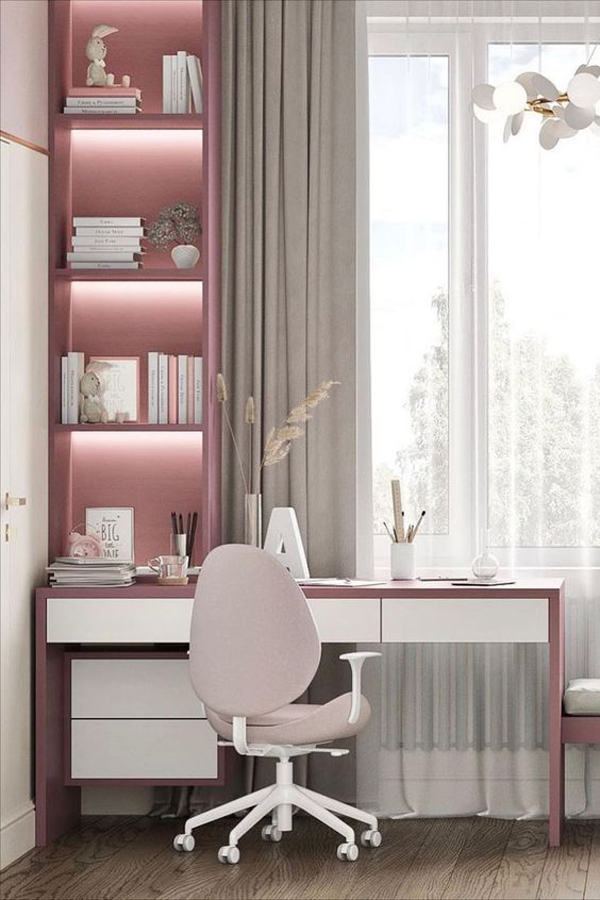 Modern-study-desk-with-pink-and-white-color